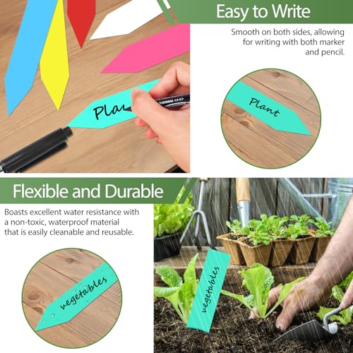 Gucass 300 Stück Pflanzenschilder mit 1 Filzstift, Pflanzenstecker zum Beschriften wetterfest, Stecketiketten Pflanzen Schilder aus Kunststoff Pflanzschilder für Gemüse, Kräuter, Blumen (Weiß+Bunt)