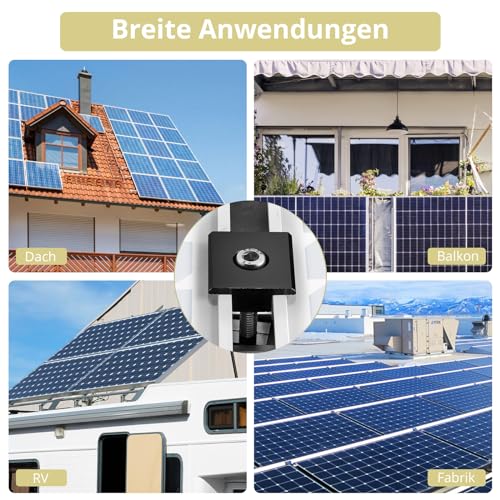 Anbte 10 Stück Mittelklemmen 30mm/35mm T-förmige Aluminiumlegierung Solarmodul Halterungen Kit inkl. 10pcs Schrauben M8*49mm Photovoltaik Solarpanel Montage Befestigungszubehör (Schwarz)