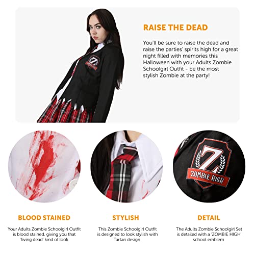 I LOVE FANCY DRESS Ladies Halloween Zombie Schoolgirl Costume - Black and Tartan Bloodstained School Uniform with Tattered Edges - Image 2