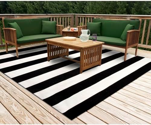 Liora Manne Sorrento Rugby Stripe Reversible Lightweight Square Rug, 8', Black/White