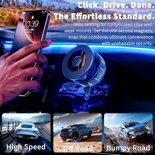 Image of RayLink [Ultra Strong 120LB Vacuum Suction & 2800gf Magnet] Magnetic Phone Holder for You Car, 360 Adjustable for MagSafe Compatible Car Phone Mount for iPhone 17 /16 /15 /14 /13 /12 Pro Max Plus