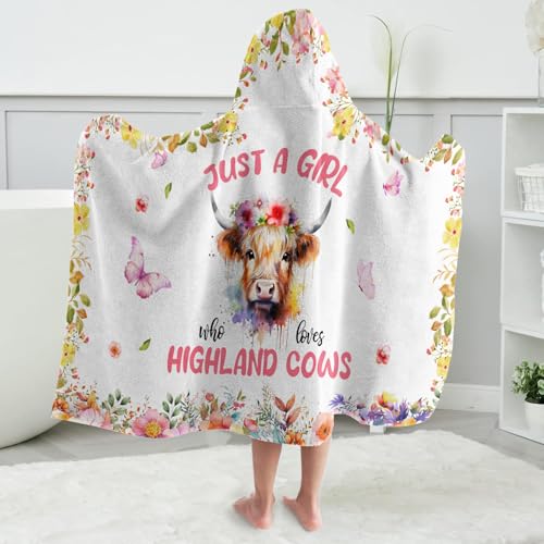 Image of Highland Cow Hooded Bath Towels for Girls,Soft Cotton Swimming Shower Beach Blanket (Highland Cow)