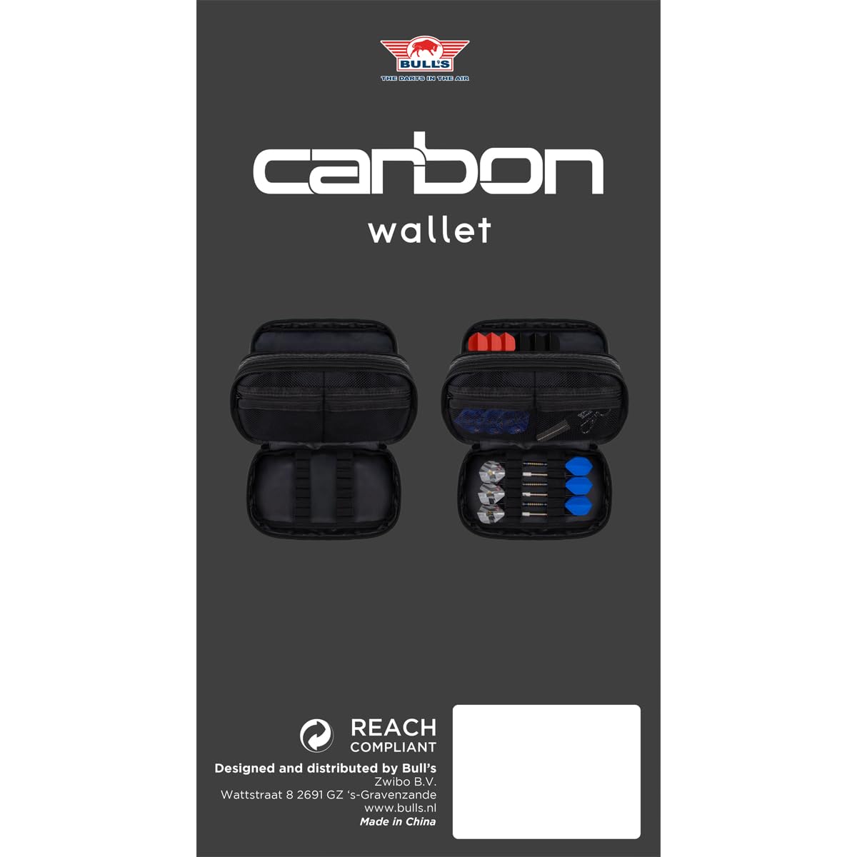 Bull's Carbon Wallet Darttasche – Dart Case für 6 Darts, 9 Molded Flights & Zubehör – Premium Dart Etui in Carbon-Optik
