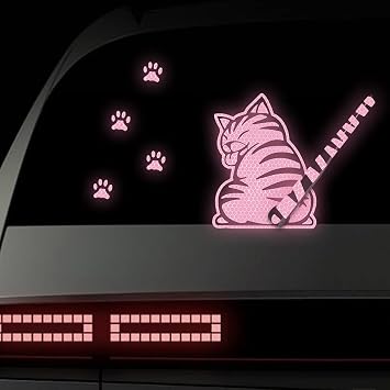 2Pack Cat Vinyl Reflective Stickers for Cat Moving Tail Waving Wiper Decal Rear Wiper Decal Night Safety Warning Decals Cat Stickers for Cars Rear Wipers Windshield Stickers Pink