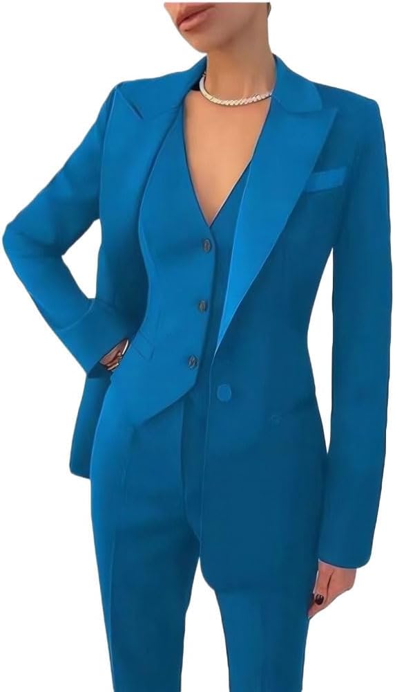 Blazer Vest Pants Set for Women 3 PC Office Work Suit Slim Fit Business Suit Womens Pants Suits Wedding