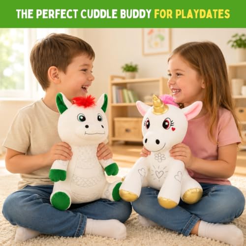 Image of PepPlay Redoobles Doodle Dragon - Color, Wash & Reuse Plush Toy for Kids 3-8 Years | 4 Non-Toxic Washable Markers | Screen-Free, Bath-Safe Soft Toy, Made in India | Dragon Gift for Boys & Girls