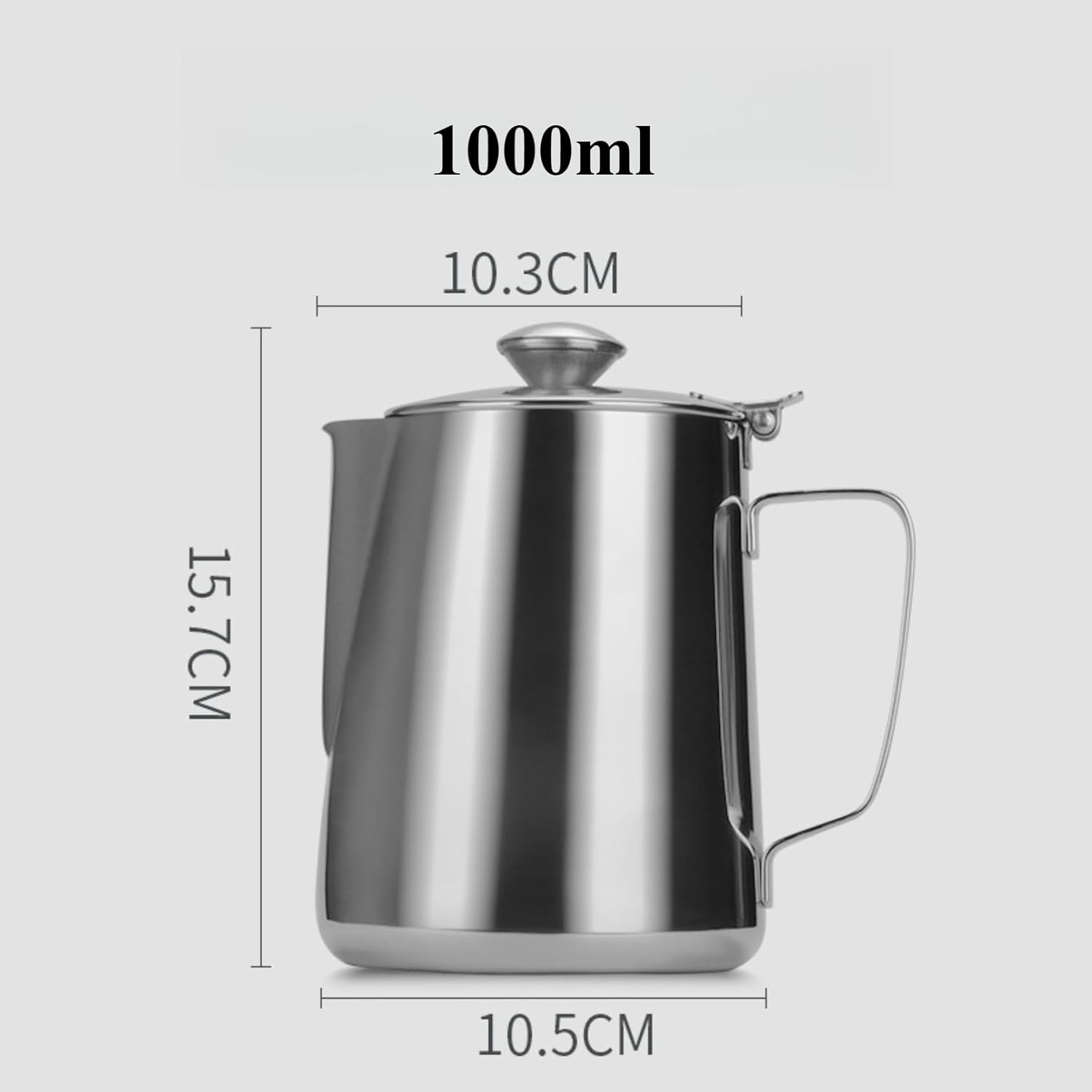 Stainless Steel Milk Pitcher with Lid, Coffee Frothing Cup, Ideal for Espresso, Cappuccino, Latte and Hot Chocolate, Suitable for Home Kitchen and Office (350ml) (a,1000ml)
