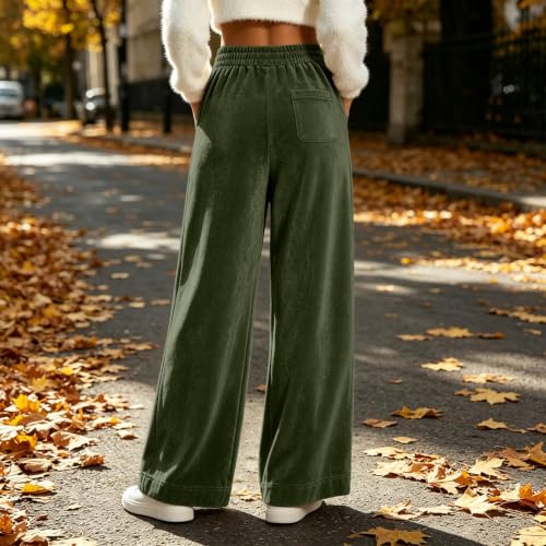 Velvet Pants Women Wide Leg Pleated Pull On Trousers with Pockets Casual - image 9