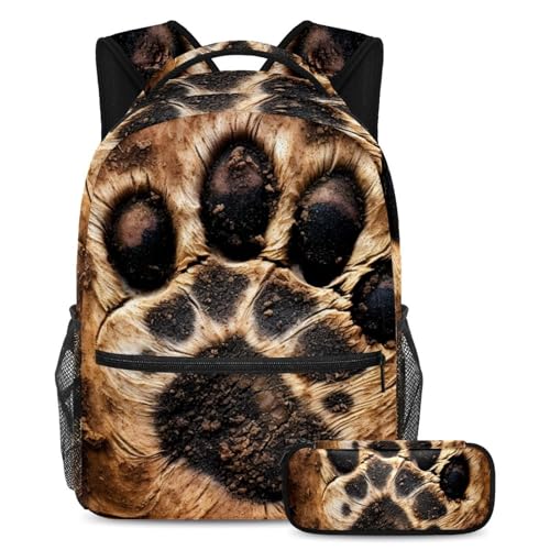 Sac à dos vintage grand volume à motif pattes de chien et sa trousse assortie