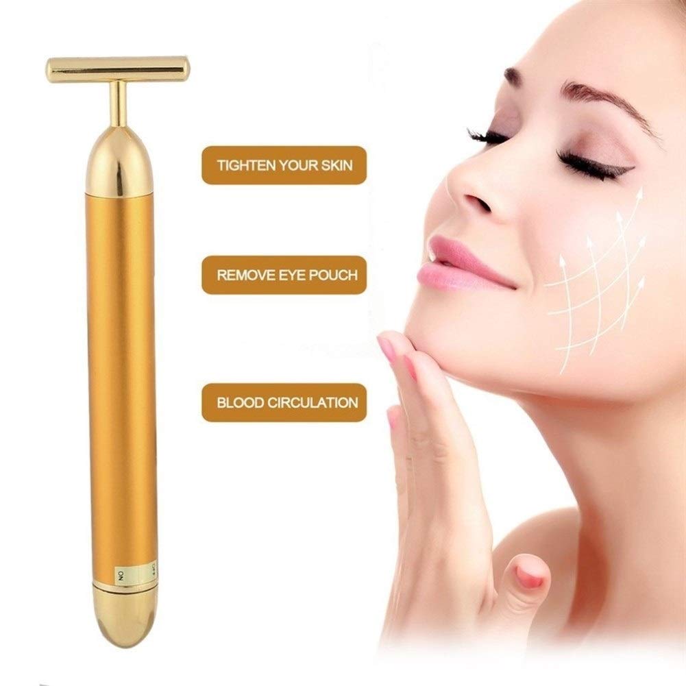 Abnehmen Gesicht Roller 24 Karat Gold Farbe Vibration Facial Beauty Roller Massager Stick Lift Hautstraffung Falten Bar (Color : Gold)