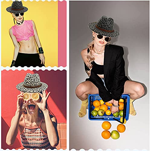 Women Men Leopard Fedora Hat Wide Brim Felt Fedora With Belt Buckle Classic Panama Hat Trilby Hat Beige #TOP5