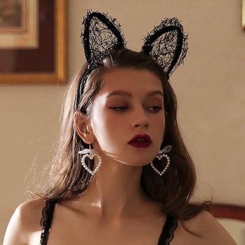Catery Sexy Lace Cat Ears Headbands Cat Ears Head Bands Halloween Cat Ear Head Hoops Party Cosplay Costume Fashion Hair Accessory For Women And Girls (Black) #TOP19