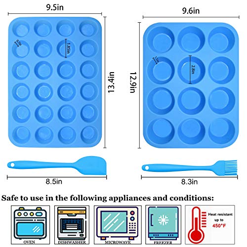 Foto von 2Pack muffinform silikon,12 Cavity silikon backform + 24 Cavity mini muffins backform BPA-freie Antihaft-sichere Muffin Backform Pfanne für Cupcake Biscuit Bagels Muffins (Blau[12+24])