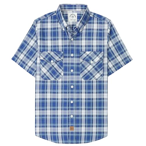 Dubinik®Hemd Bambusfaser Herren Kurzarmhemd Herren Regular Fit Comfort Freizeit Comfort Kariert Vintage Freizeithemden Blau und Weiß XL