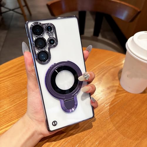 Coque Samsung S23 Ultra transparente acrylique violette étui magnétique sans cadre