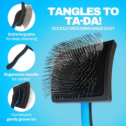 The Doodle Brush, Slicker Hundebürste für Cockapoo Pudelbürste, Hundebürste für langhaarige Hunde, Hundentwirrbürste, Hundebürsten die Pflege - Extra lange Nadel-Slickerbürste Einfache Pflege