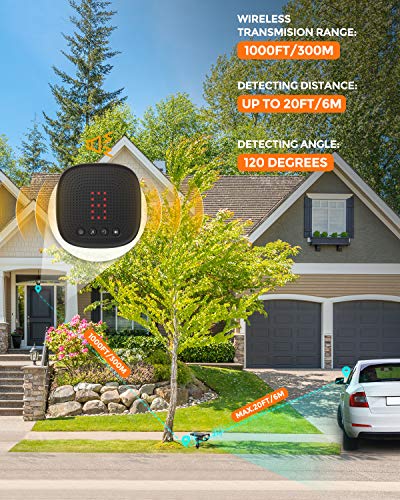 Solar Driveway Alarm with Solar LED Lights - Motion Sensor & 2-in-1 Wireless Wall/Landscaping Detector Lights, IP67 Waterproof Outdoor Security Alert System Protect Home, Outside Property