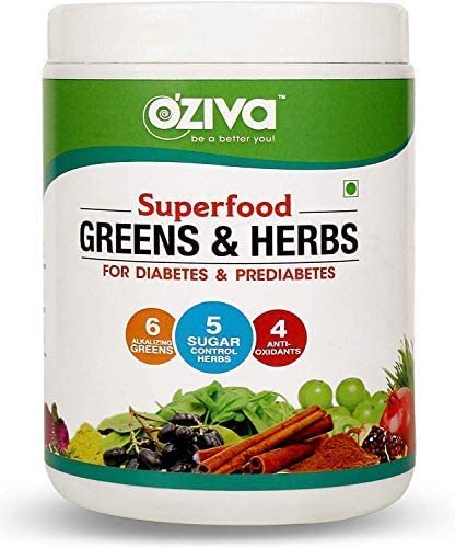 RUP OZiva Superfood Greens & Herbs, for Diabetes & Prediabetes (with Gymnema, Fenugreek Seed, Milk Thistle, Jamun Seeds & More), 250g