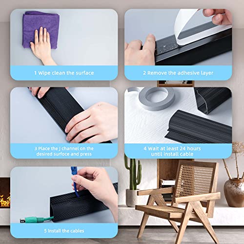 YECAYE Cable Management 94'' J Channel 6 Pack Cable Raceway, Cord