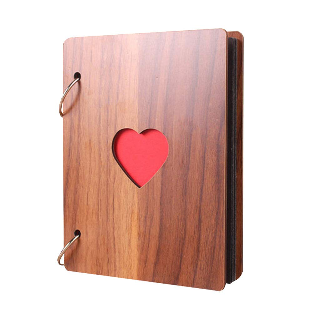 GREENLANS-1 Cute Small Self Adhesive Photo Album Book 6inch Heart Wooden Photo Album Loose-leaf Baby Growth Family Memory DIY Book - Original Wood Grain