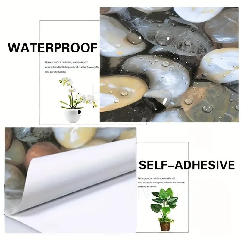 Image of Self-Adhesive Vinyl Flooring & Walls Covering, Waterproof, Removable Oil-Resistant Floor Sticker,Peel Stick Wallpaper for Kitchen Living Room Floor Stickers (Pebble, 60 x 254 cm)