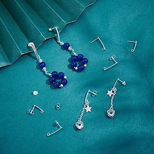 UNICRAFTALE about 32pcs 2 Sizes Silver Rectangle Stud Earrings Stainless Steel Ear Stud Rectangle Stud Earring with Hole and Ear Nuts for Women Earring Jewelry Making,0.8mm Pin