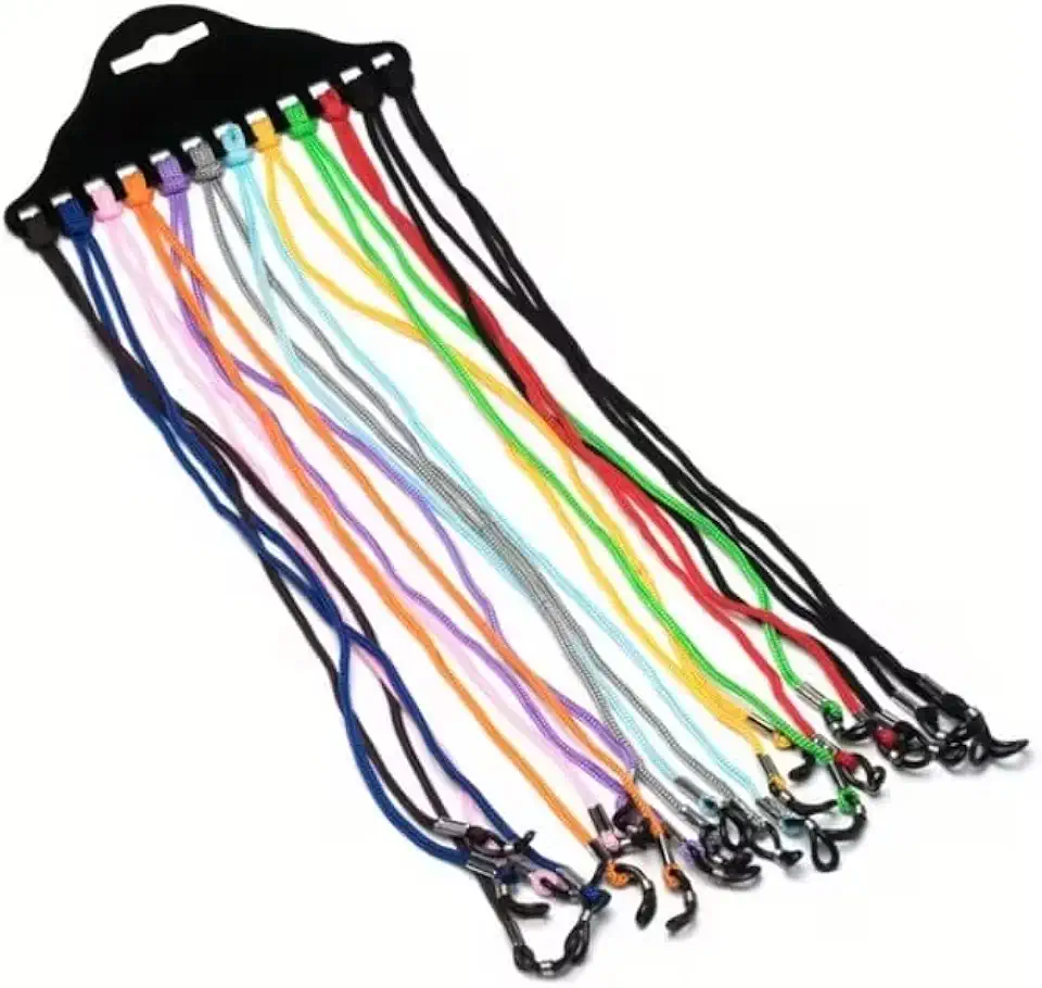 Pacote com 12 correntes coloridas para óculos, alça elástica de nylon com pontas antiderrapantes para óculos de leitura, presbiopia, óculos de sol, acessórios de corda multicoloridos, ótima ideia de