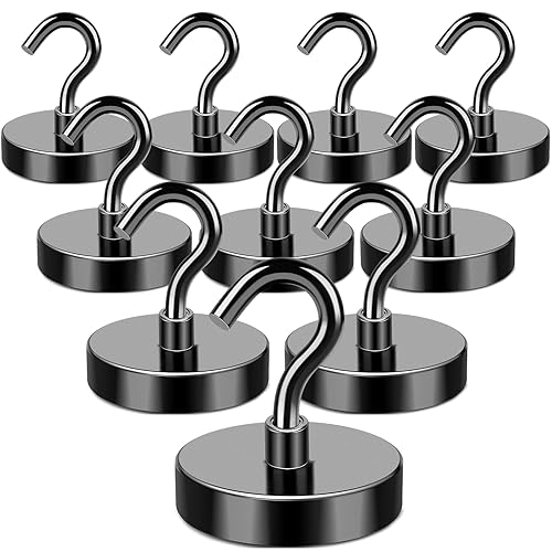 MIKEDE Black Magnetic Hooks Heavy Duty, 170LB+ Strong Neodymium Magnets