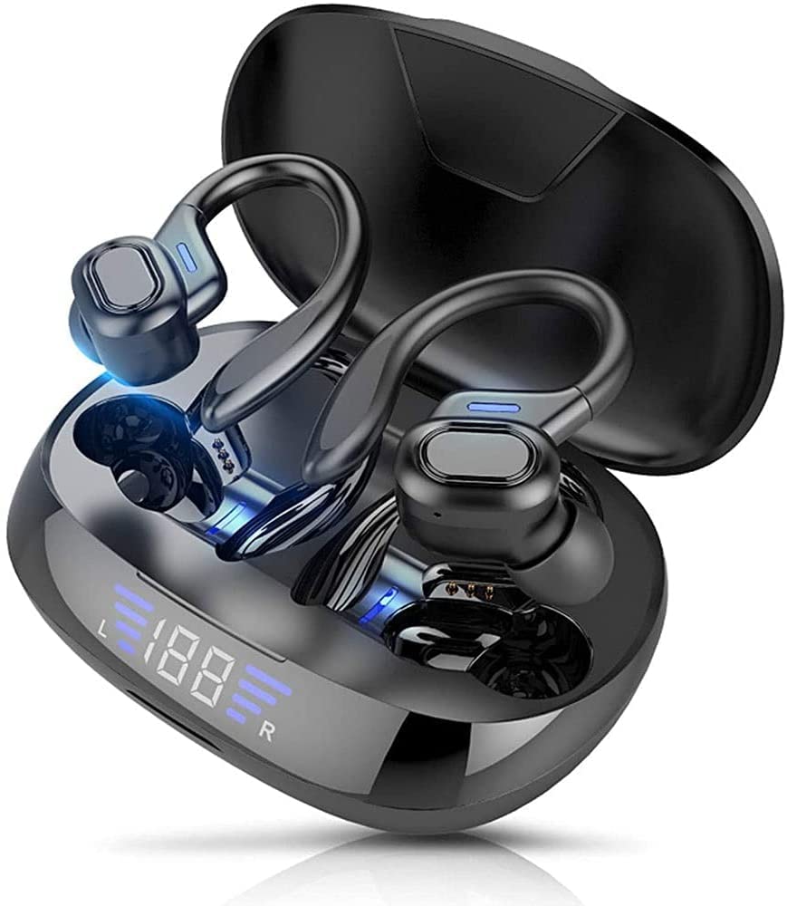 Słuchawki z przewodnictwem kostnym, bezprzewodowe słuchawki Bluetooth, prawdziwe bezprzewodowe słuchawki douszne z etui ładującym, wodoodporne IPX6, Hi-Fi, słuchawki z dźwiękiem stereo, wbudowany mikrofon, głęboki bas do uprawiania sportu biegania