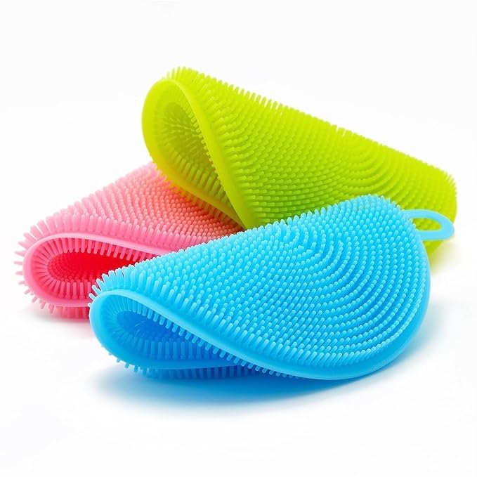 IvBuyNest | Multipurpose Silicone Dish Scrubber & Cleaning Pad | Safe for Non-Stick Cookware, Baby Bottles & Vegetables | Reusable, Heat-Resistant & Easy to Clean Silicone Sponge - Pack of 2-image-2