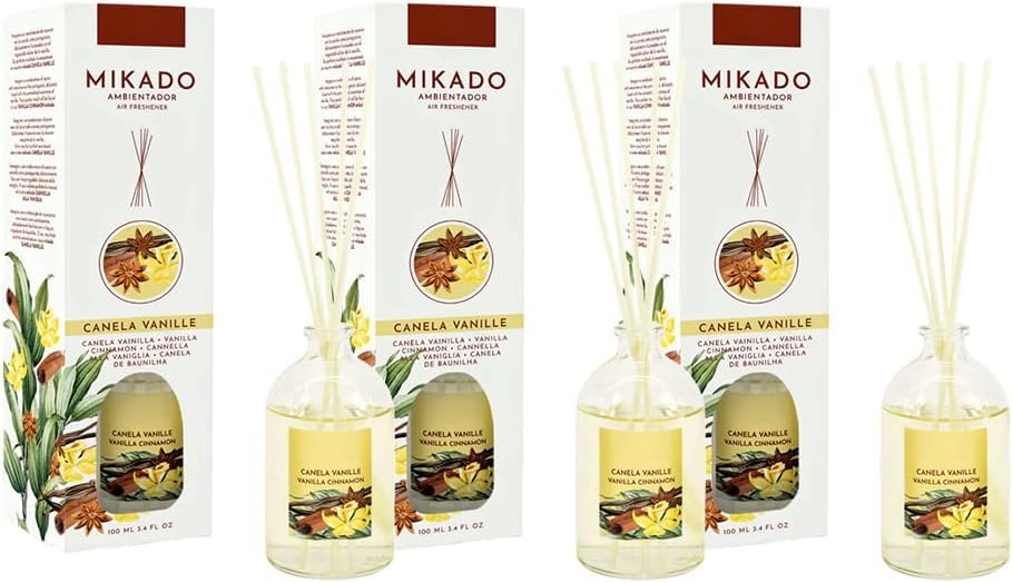 PCMOVILES Mikado Ambientador CANELA VANILLE 100 ml – Pack de 3 Unidades – Aroma Fresco y Natural – Difusor de Varillas para Casa, Oficina y Armario