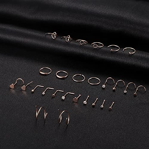 FINREZIO 27PCS 22G Surgical Steel Nose Rings Hoop Nose Studs for Women Men L Shaped Nose Rings Stud Cartilage Earrings Piercing Jewelry