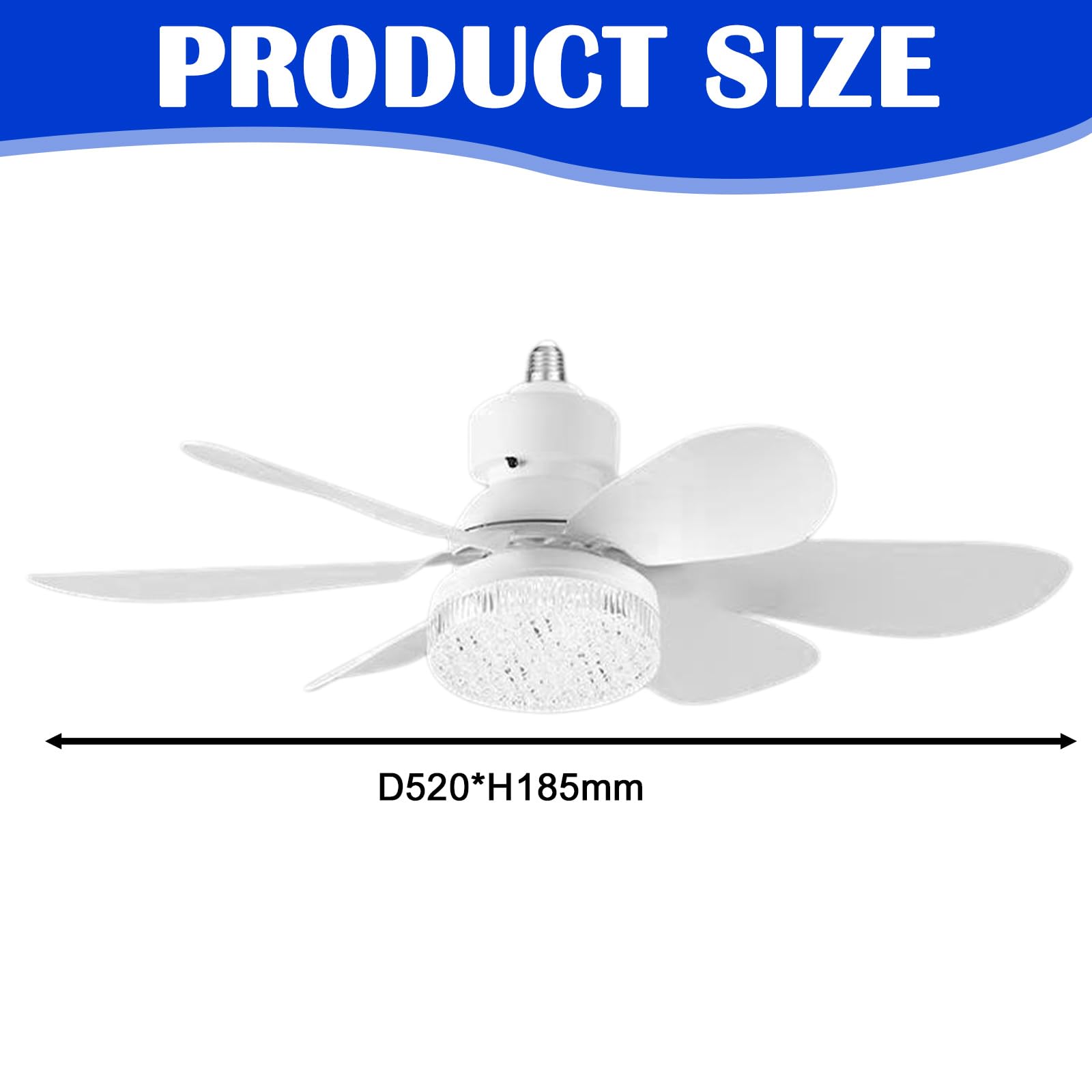 Ventilateur de Plafond avec Lumière et Télécommande, 52CM, 6 Pales, 3 Vitesses, 40W E27, Blanc