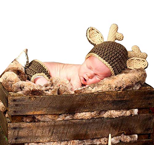 Pinbo Baby Boys Photography Prop Cute Animal Deer Knitted Crochet Costume Hat Diaper Set