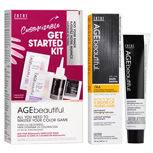 Image of AGE beautiful Permanent Hair Color Cream, 100% Gray Coverage Hair Dye with Biotin Anti-Aging Formula for Fuller, Thicker Hair, Professional Salon Quality