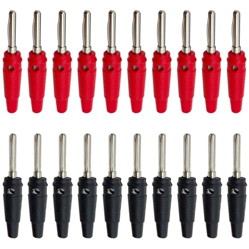20 Piezas Conectores Enchufe Banana de 4mm, conexión de Tornillo Conector apilable Envuelto Aislado de Alta Corriente Rojo y Negro(20 Black)
