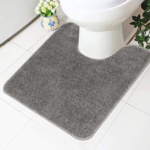 Famibay Tapis Salle De Bain Antiderapant Tapis WC Lavable en Machine 50x50cm Gris Absorbant Moelleux De Bain WC Toilette Contour
