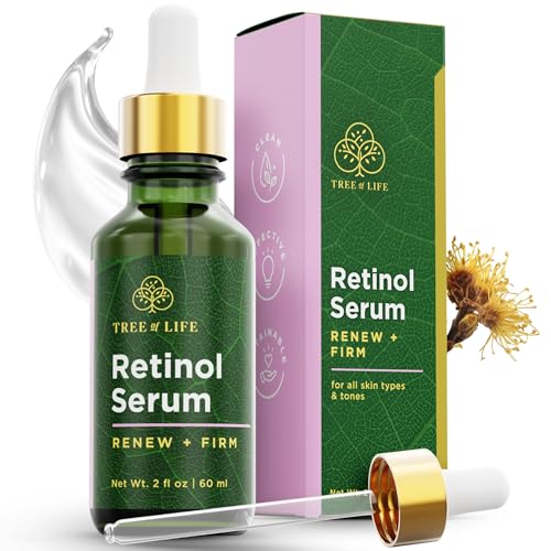 Tree of Life Beauty Retinol Serum, Skin Smoothing Face Oil for Dark and Age Spots and Fine Lines, Facial Serums for Dry and Sensitive Skin Care with Hyaluronic Acid for Soft Smooth Skin, 2 Fl Oz