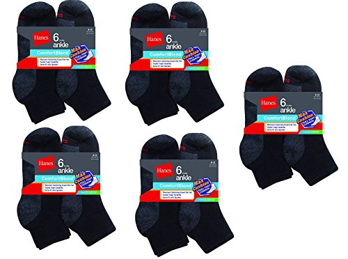 Comfortblend Max Cushion 30-Pack Black Ankle Socks