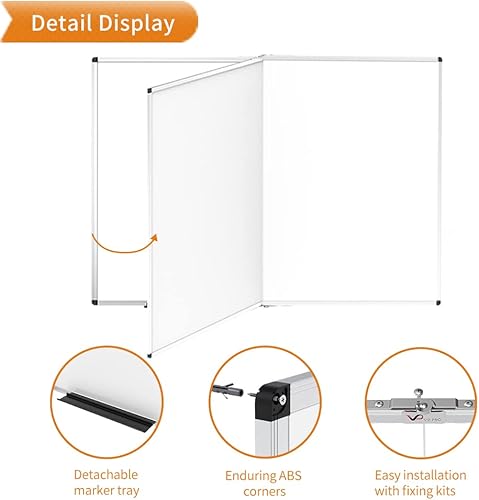 Miniatura 4 de VIZ-PRO Pizarra blanca grande de borrado en secopizarra blanca plegable magnética, 72 x 48 pulgadas, marco de aluminio plateado, con 12 bolígrafos