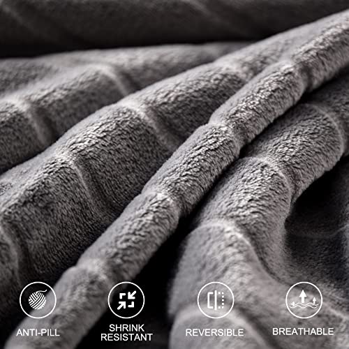 Bertte 330 Gsm Lightweight Fluffy Cozy Luxury Decorative Stripe Bed Couch Plush Throw Super Soft Fuzzy Warm Blanket, Queen(90"X 90"), Dark Grey #TOP3