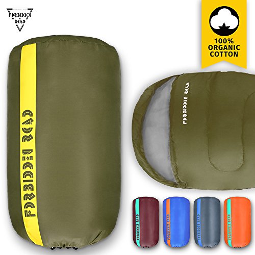 Forbidden Road Lightweight Mummy/Envelope Sleeping Bag with Free Carrying Bag Portable for Camping 3 Season 15 ℃ / 60 Degree F - Great for Hiking, Back Packing, Travelling, Red Green Blue Orange 190