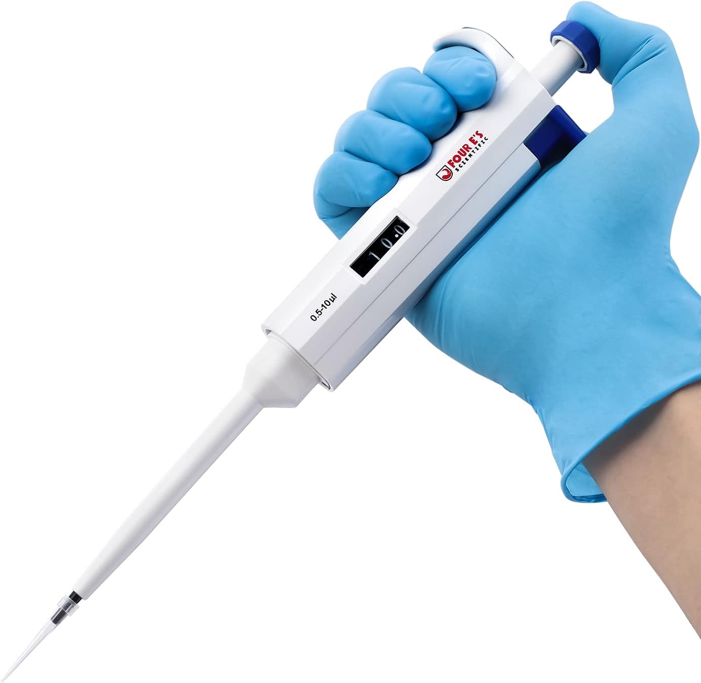 FOUR E'S SCIENTIFIC 0.5-10 uL Single-Channel Pipette Adjustable Variable Volume Micropipette High Accurate Pipettor for Laboratory, School