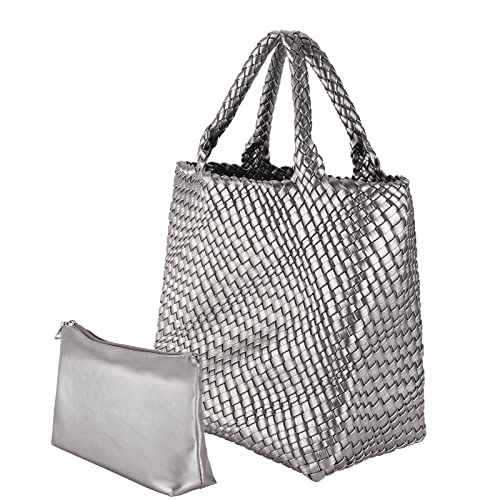 Woven Bag For Women, Fashion Woven Tote Bag Large Capacity, Soft Vegan Leather Hand-Woven Handbag Purse Wrist Bag, Summer Beach Travel Handbag For Work, Shopping, Travel And Daily #TOP6