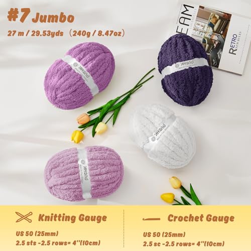 Image of Inhand Chunky Chenille Yarn for Hand Knitting, Thick Bulky Blanket Yarn for Crocheting, Soft Fluffy Yarn for Crochet Gifts & Crafts for Women /Beginners, 8 Pack (29.5 yds /8.4 oz Each), Purple-Multi