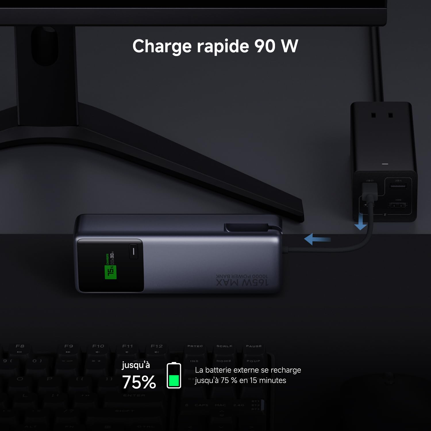 Xiaomi 165W Power Bank 10000mAh avec câble USB-C, 165W Double Ports, Charge Automatique 90W, Batterie Lithium-ION, qualité aéronautique, pour iphone, Samsung, MacBook, Xiaomi, Pixel