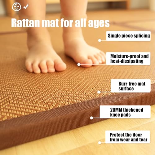 Tapis de sol pliable en rotin naturel respirant pour chambre d'amis, méditation et sommeil d'été