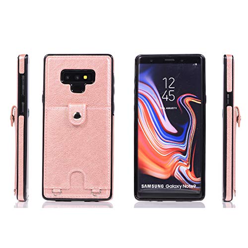 Jaorty Pu Leather Wallet Case For Samsung Galaxy Note 9 Necklace Lanyard Case Cover With Card Holder Adjustable Detachable Anti-Lost Neck Strap Case For Samsung Galaxy Note 9,Black #TOP7