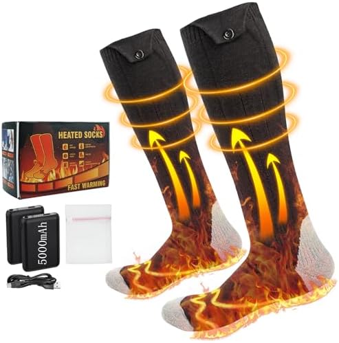 Heated Sock, Heated Socks for Women Men,4 Heat Adjustment,5000mAh Rechargeable Electric Heated Socks, Winter Warm Thermal Socks Unisex Foot Warmers for Skiing Hiking Riding Camping