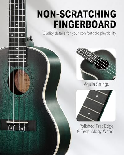 Image of Donner Concert Ukulele Professional 23 Inch Mahogany Ukelele for Adult Beginner Ukele Bundle with Online Lesson Gig Bag Aquila String Pick Tuner Strap Cloth DUC-200B Drak Green
